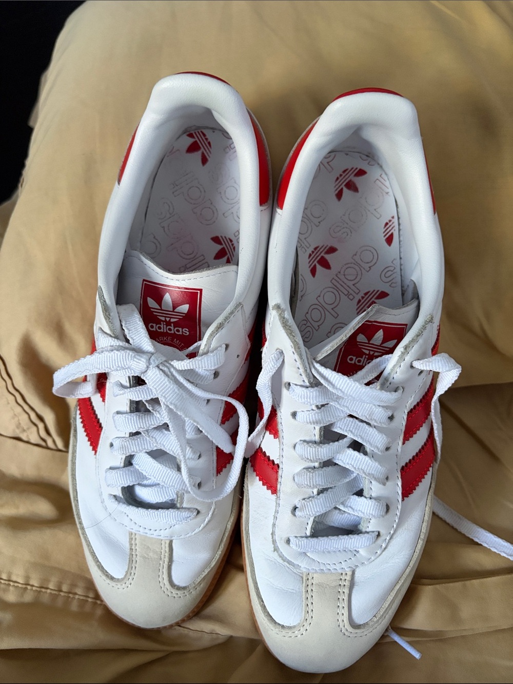 Adidas samba White Sneakers with Red Stripes and Gum Sole